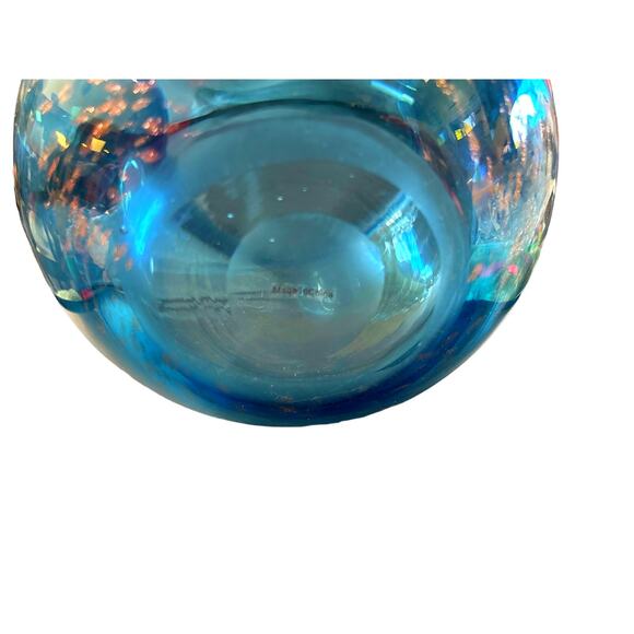 Large Blue and Gold Fleck Owl Glass Vase Handmade Art Glass - Picture 8 of 8